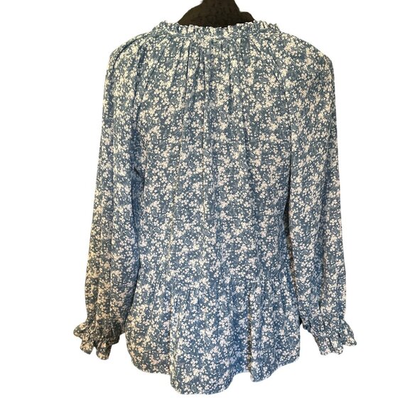 💖LOFT XS Blue Floral Ruffle Collar Peplum Blouse - Picture 2 of 7